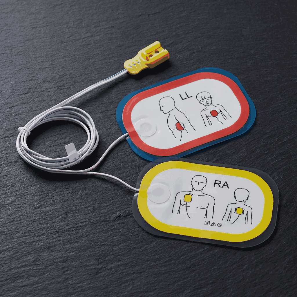 AED pads with instructional diagrams